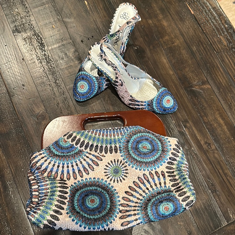 J. Renee sling heel shoe and matching clutch